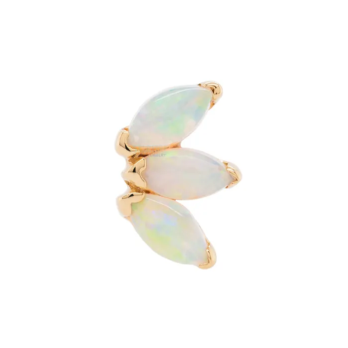 Body Vision BVLA Necklaces Triple Marquise Fan Threaded End in Gold with Genuine White Opals
