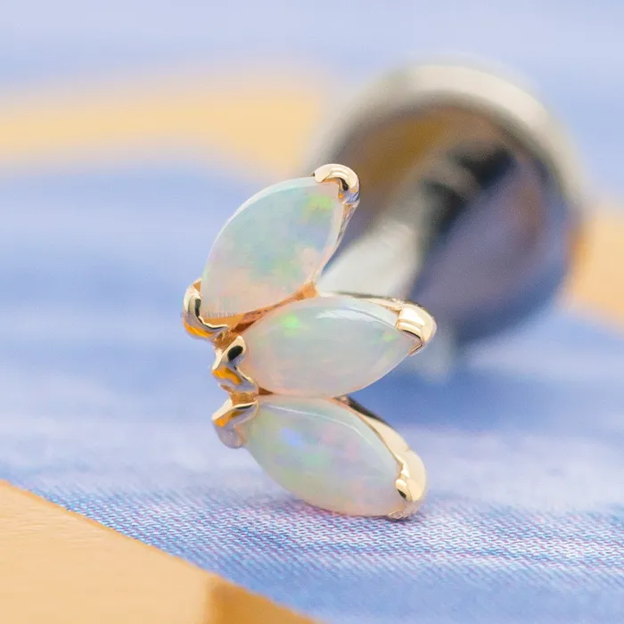 Body Vision BVLA Necklaces Triple Marquise Fan Threaded End in Gold with Genuine White Opals