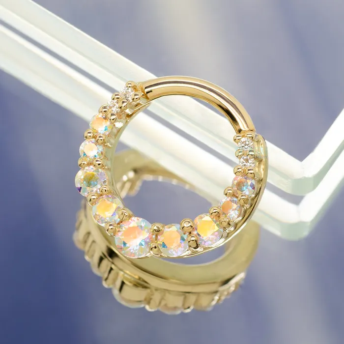 Body Vision BVLA Rings Graduating Gem Oaktier Hinge Ring in Gold with Mercury Mist Topaz White CZs