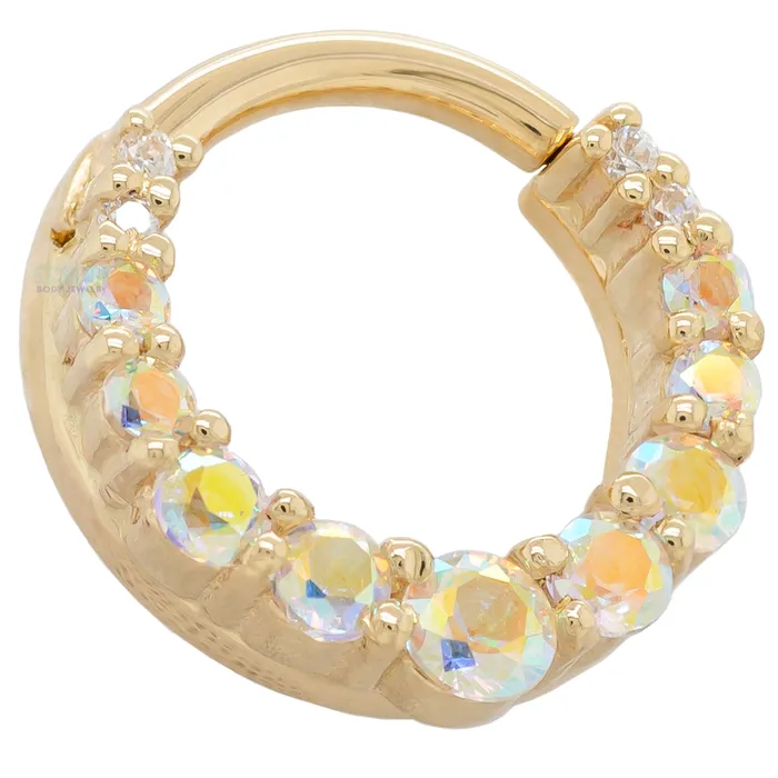 Body Vision BVLA Rings Graduating Gem Oaktier Hinge Ring in Gold with Mercury Mist Topaz White CZs