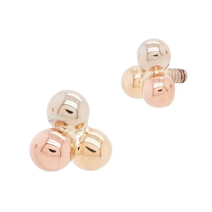 Body Vision BVLA Rings Tri Bead Cluster Threaded End in Tri Tone Yellow White Rose Gold Body Vision BVLA Rings Tri Bead Cluster Threaded End in Tri Tone Yellow White Rose Gold