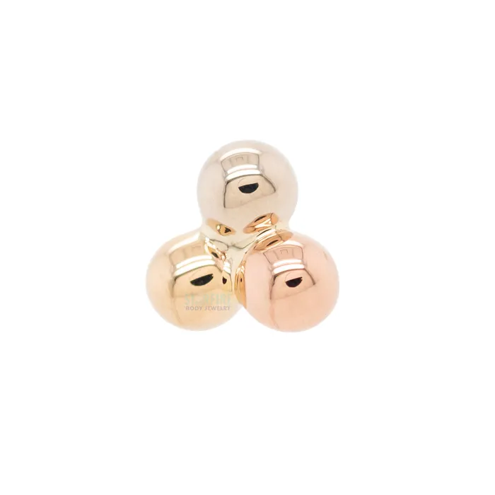 Body Vision BVLA Rings Tri Bead Cluster Threaded End in Tri Tone Yellow White Rose Gold
