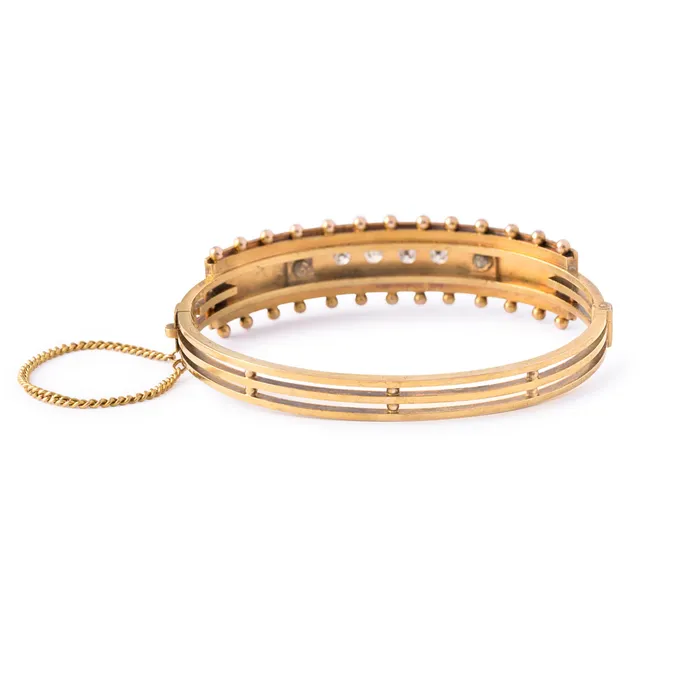 Bracelets Antique Victorian Diamond and Pearl 14k Gold Bangle Bracelet