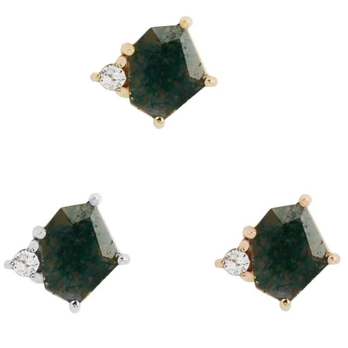 Buddha Jewelry Organics Earrings threadless Elicit End in Gold with Moss Agate CZ Buddha Jewelry Organics Earrings threadless Elicit End in Gold with Moss Agate CZ