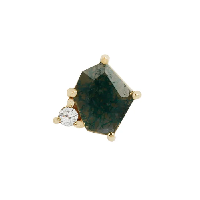 Buddha Jewelry Organics Earrings threadless Elicit End in Gold with Moss Agate CZ