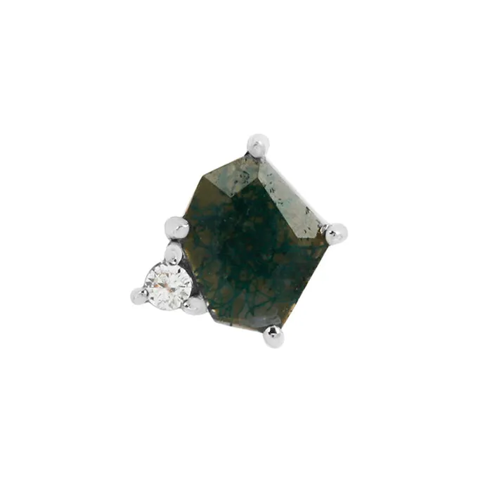 Buddha Jewelry Organics Earrings threadless Elicit End in Gold with Moss Agate CZ