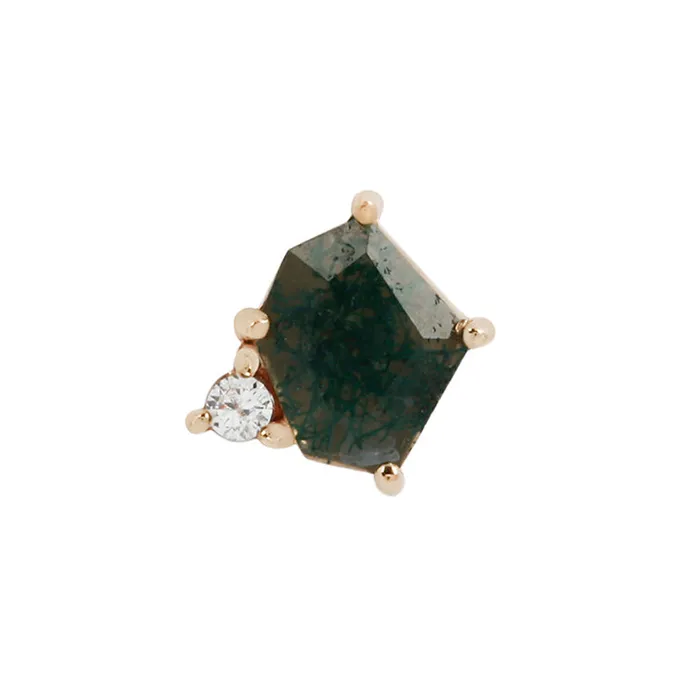 Buddha Jewelry Organics Earrings threadless Elicit End in Gold with Moss Agate CZ