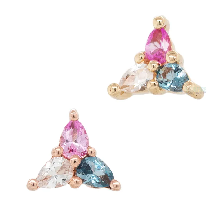 Buddha Jewelry Organics threadless 3 Little Pears End in Gold with Pink Sapphire London Blue Topaz White Topaz Rings Buddha Jewelry Organics threadless 3 Little Pears End in Gold with Pink Sapphire London Blue Topaz White Topaz Rings
