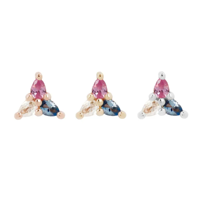 Buddha Jewelry Organics threadless 3 Little Pears End in Gold with Pink Sapphire London Blue Topaz White Topaz Rings