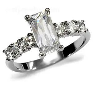 CJ7687OS Wholesale Stainless Steel CZ Baguette Engagement Ring Green Rings