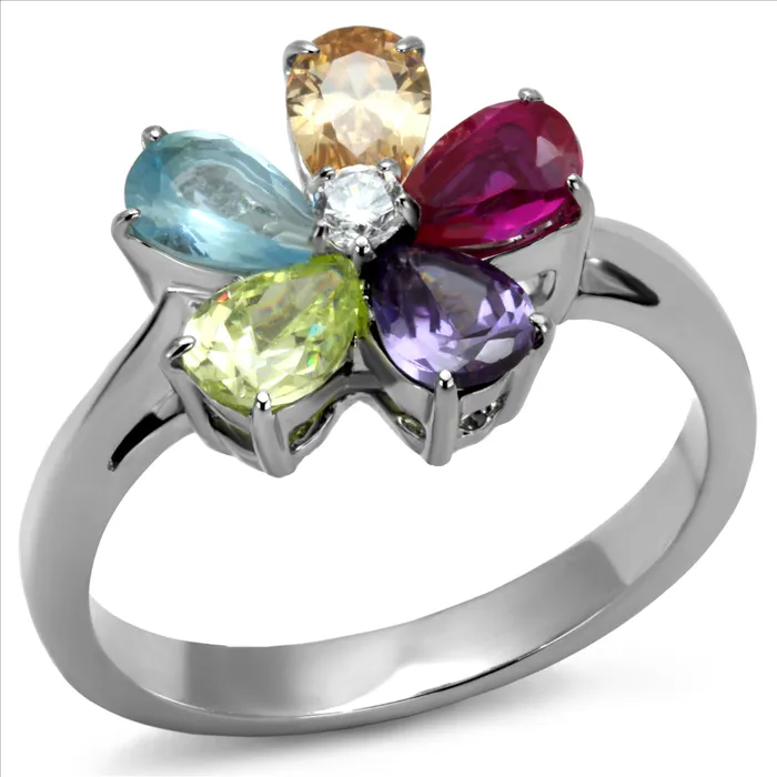 CJE2867 Wholesale Stainless Steel AAA Grade CZ Floral Ring Green Rings