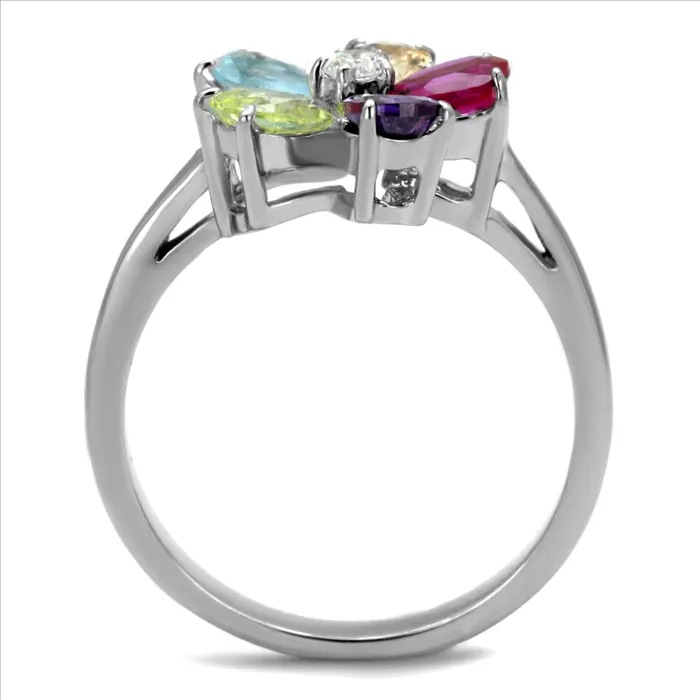 CJE2867 Wholesale Stainless Steel AAA Grade CZ Floral Ring Green Rings