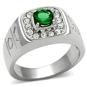 CJG2430 Stainless Steel Synthetic Glass Ring Green Rings