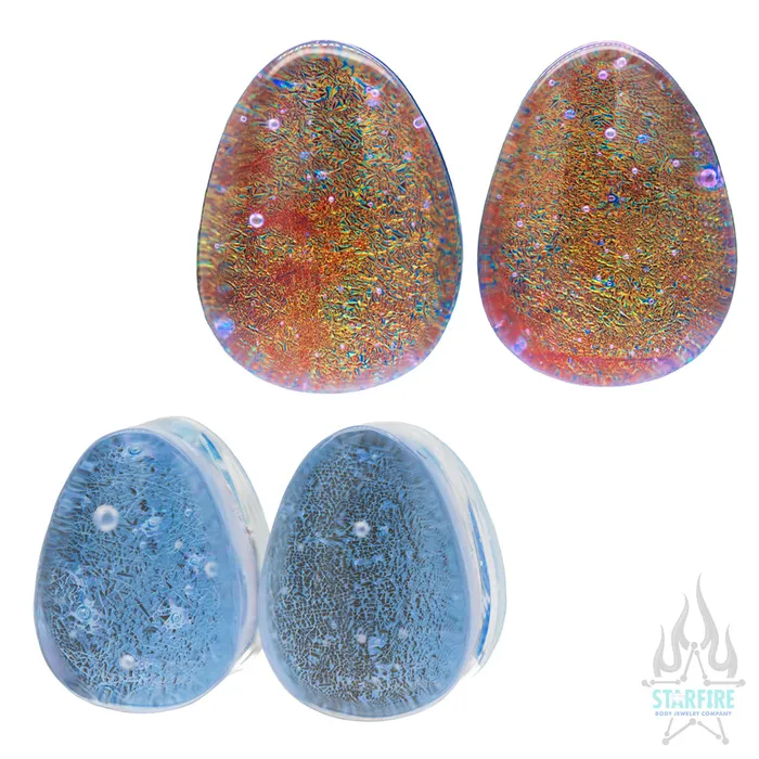 Deluxe Dichroic Glass Teardrop Plugs Gorilla Glass Earrings