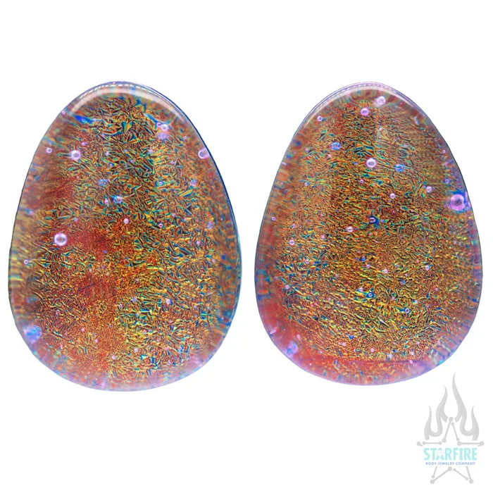 Deluxe Dichroic Glass Teardrop Plugs Gorilla Glass Earrings