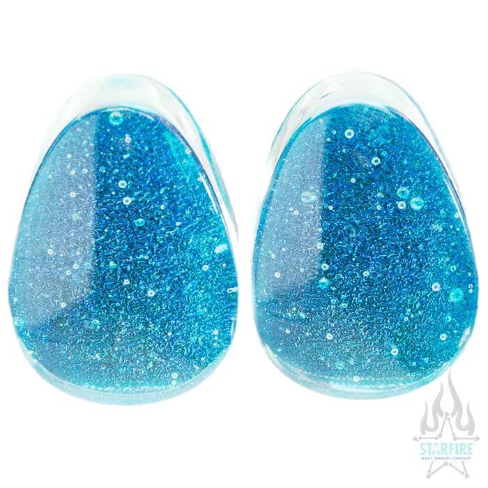 Deluxe Dichroic Glass Teardrop Plugs Gorilla Glass Earrings