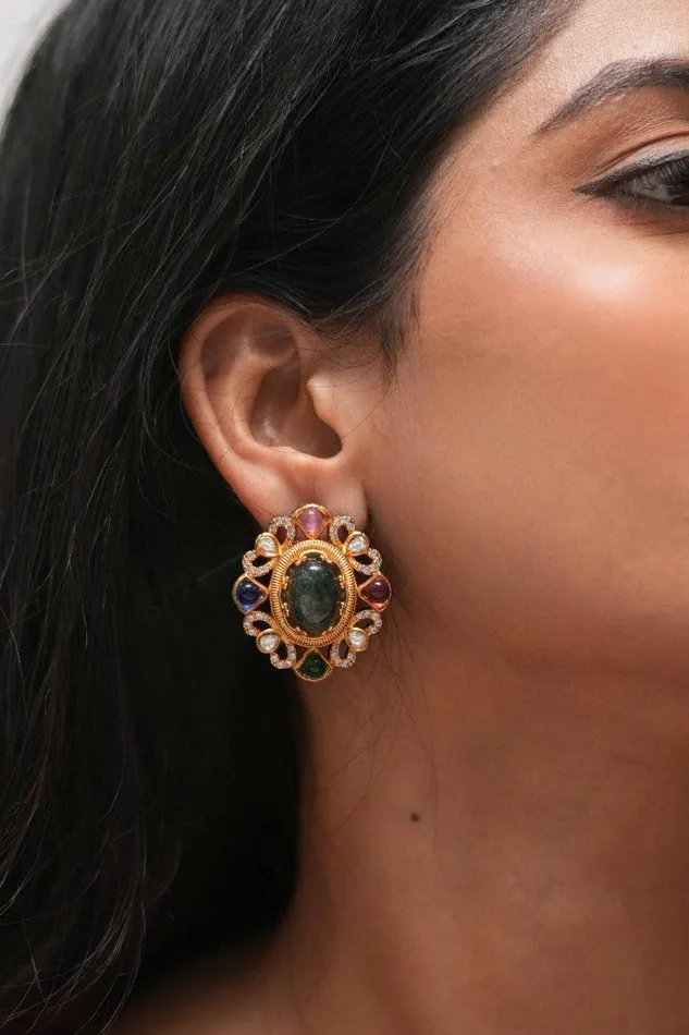 Earrings Attrangi Sabhya Multicolour Gemstone IndoWestern Studs