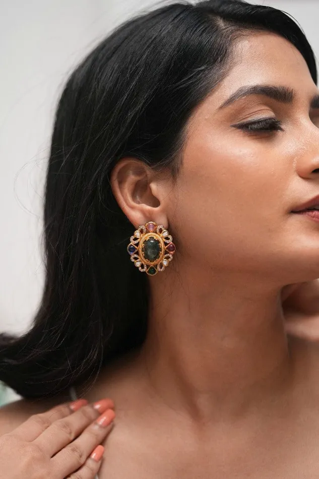 Earrings Attrangi Sabhya Multicolour Gemstone IndoWestern Studs Earrings Attrangi Sabhya Multicolour Gemstone IndoWestern Studs