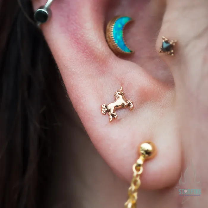 Earrings Body Gems Unicorn Threaded End in Gold