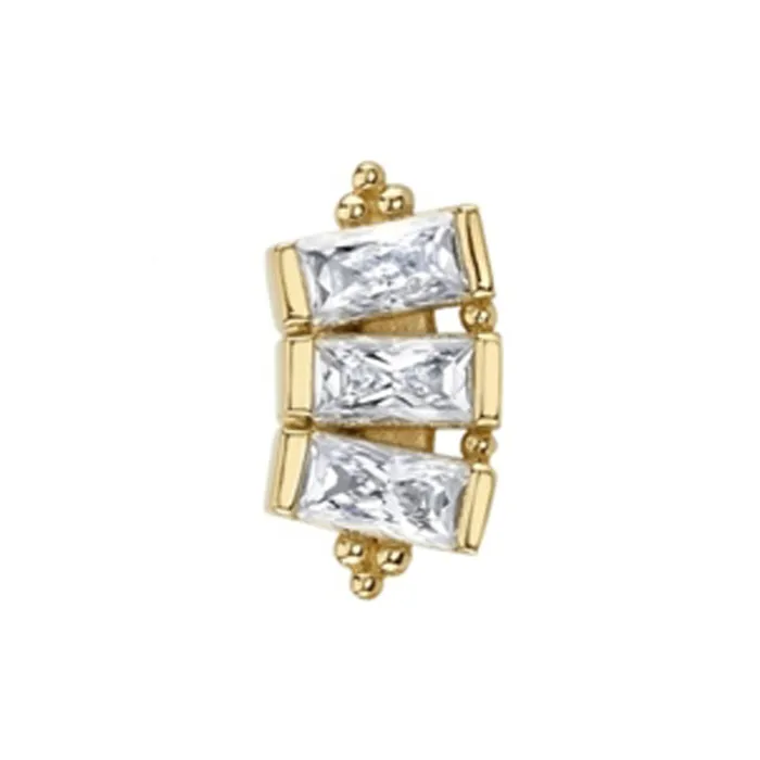 Earrings Body Vision BVLA 3 Gem Baguette Panaraya Threaded End in Gold with DIAMONDS