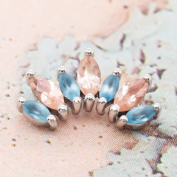Earrings Body Vision BVLA Athena Threaded End in Gold with Sandblasted Aquamarine Oregon Sunstone