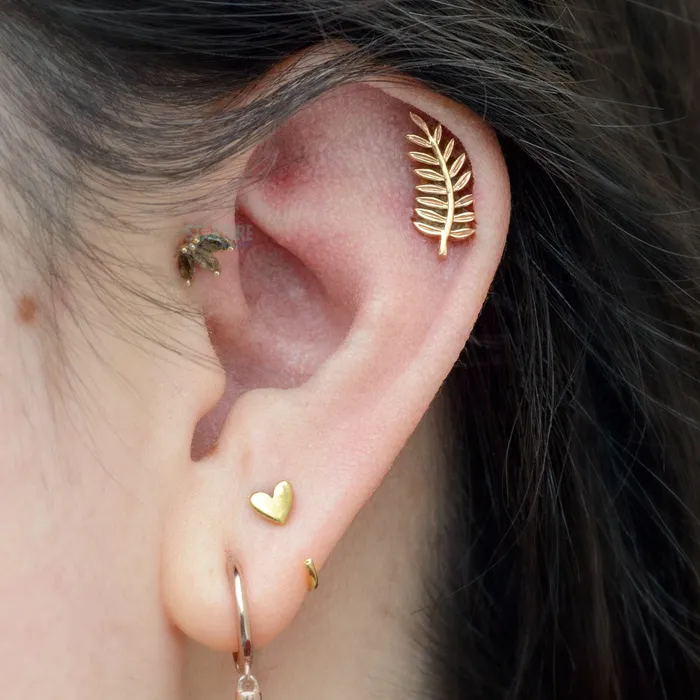 Earrings Body Vision BVLA Fern Threaded End in Gold