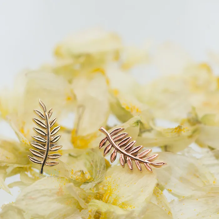 Earrings Body Vision BVLA Fern Threaded End in Gold
