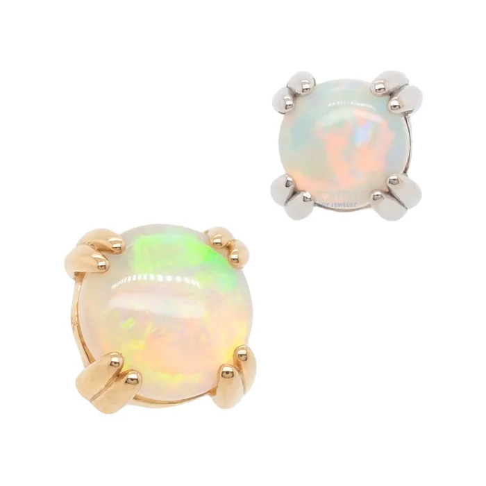 Earrings Genuine White Opal Cabochon Prong Set Threaded End in Gold Body Vision BVLA