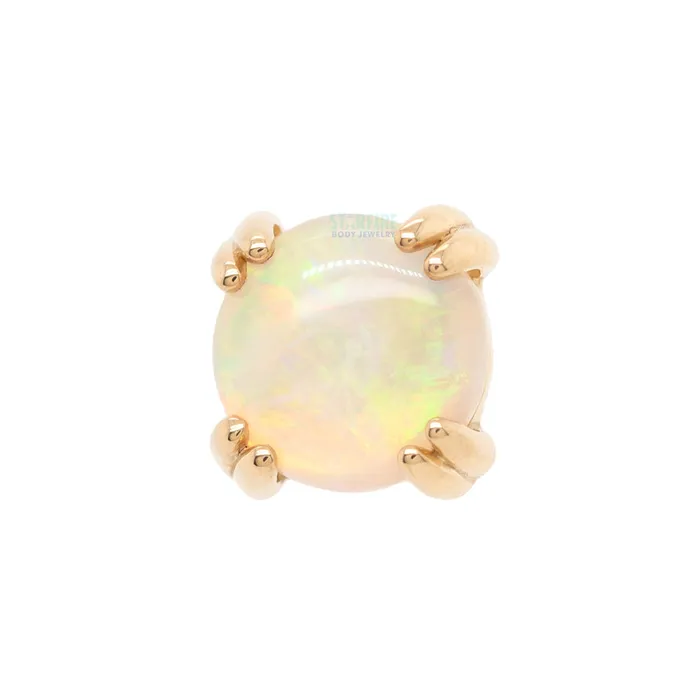 Earrings Genuine White Opal Cabochon Prong Set Threaded End in Gold Body Vision BVLA