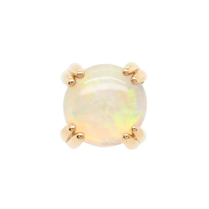 Earrings Genuine White Opal Cabochon Prong Set Threaded End in Gold Body Vision BVLA