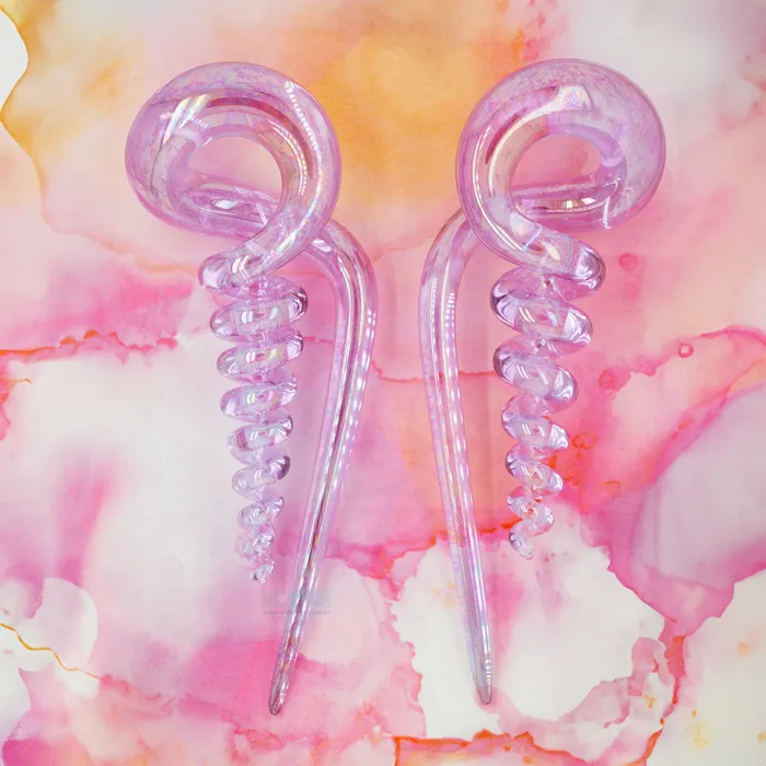 Earrings Glassheart Glass Heart Studio Glass Corkscrew Squids Oil Slick Purple Rain