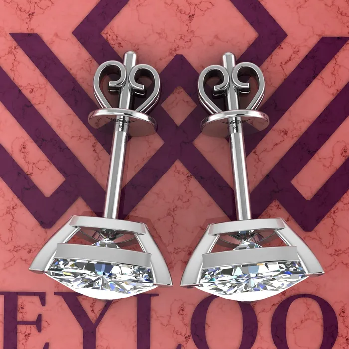 Earrings Leyloon Jewelry 4 CT x2 Trilliant Cut Heart Prong Stud D Color Basket Moissanite Earrings