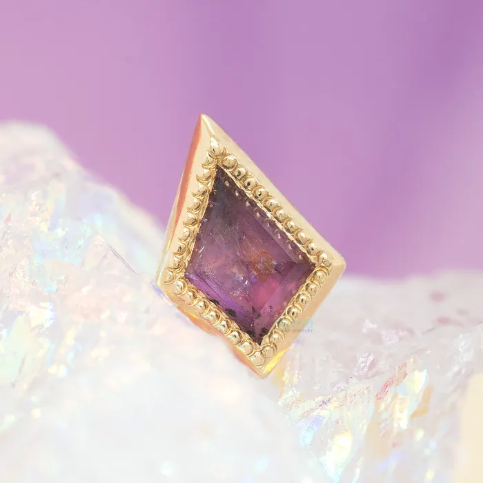 Earrings Mettle Silver threadless Kite Cut End in Gold with Magenta Umba Sapphire