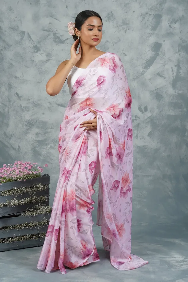 Earrings Teejh Blush Blossom Dream Digital Print Chiffon Saree Teejh