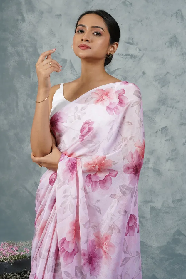 Earrings Teejh Blush Blossom Dream Digital Print Chiffon Saree Teejh