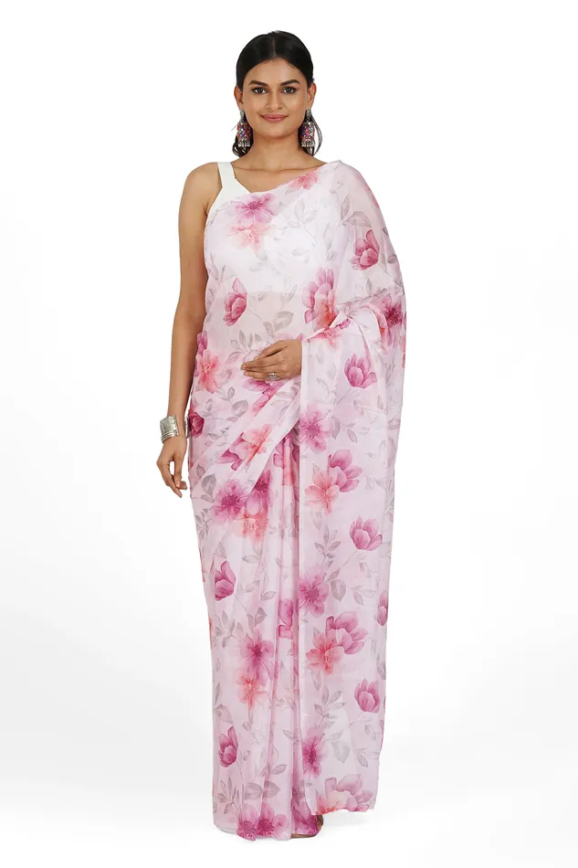 Earrings Teejh Blush Blossom Dream Digital Print Chiffon Saree Teejh