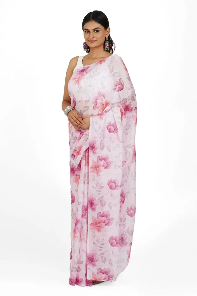 Earrings Teejh Blush Blossom Dream Digital Print Chiffon Saree Teejh