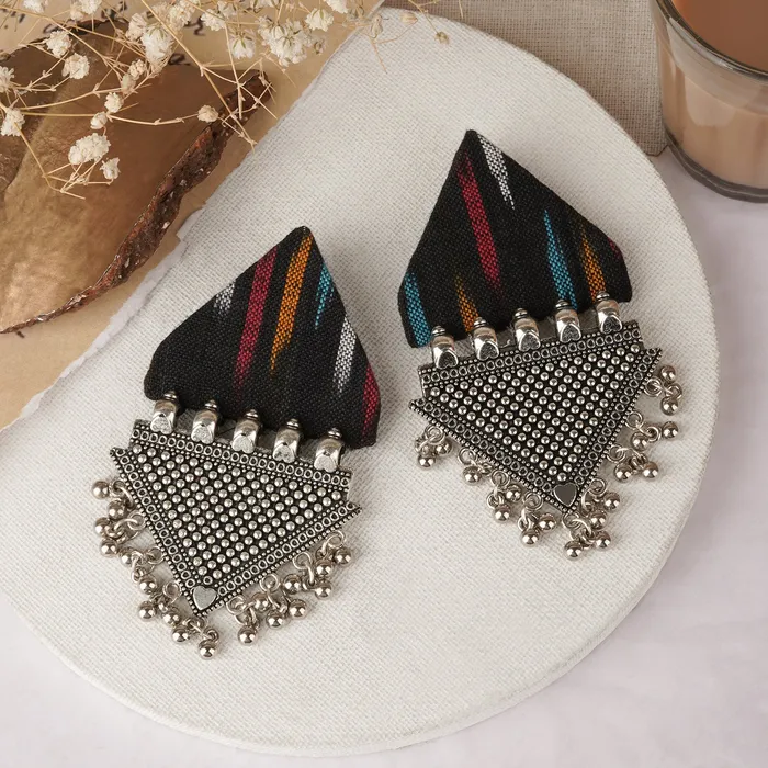 Earrings Teejh Teejh Nandini Multicoloured Fabric and Silver Earring