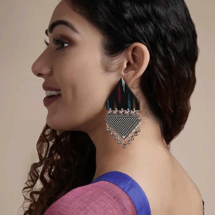 Earrings Teejh Teejh Nandini Multicoloured Fabric and Silver Earring Earrings Teejh Teejh Nandini Multicoloured Fabric and Silver Earring