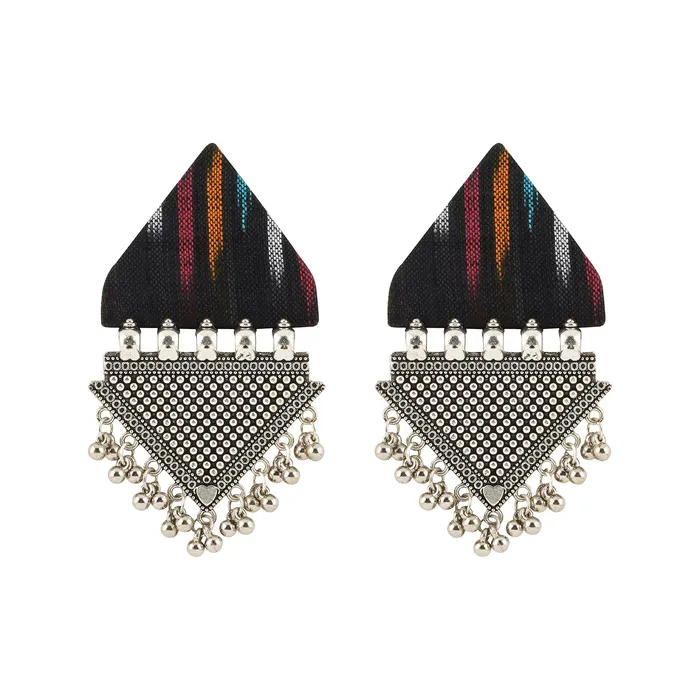 Earrings Teejh Teejh Nandini Multicoloured Fabric and Silver Earring Earrings Teejh Teejh Nandini Multicoloured Fabric and Silver Earring