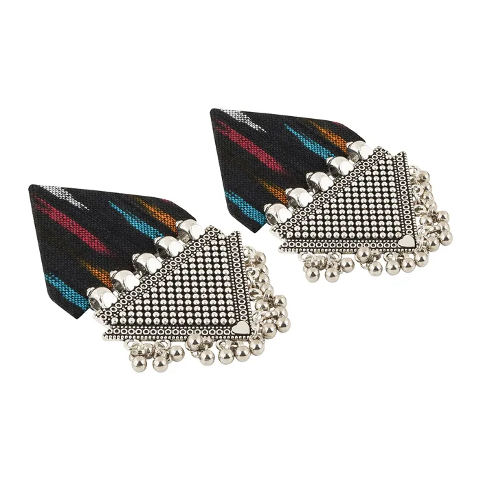 Earrings Teejh Teejh Nandini Multicoloured Fabric and Silver Earring Earrings Teejh Teejh Nandini Multicoloured Fabric and Silver Earring
