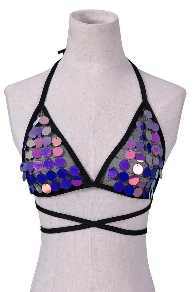 Earrings THE LUMi SHOP Electric Lavender Sequin Bra Top