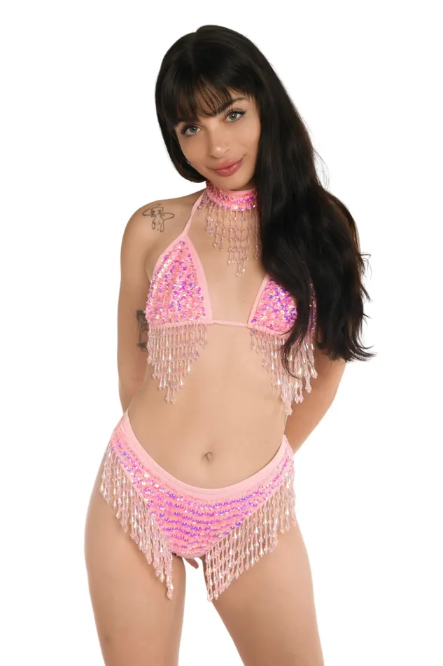 Earrings THE LUMI SHOP Hand Stitched Sequin Bottoms Barbie Pink