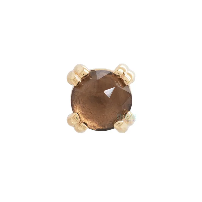 Earrings threadless Rose Cut Smoky Quartz Prong Set Pin in Gold Body Vision BVLA