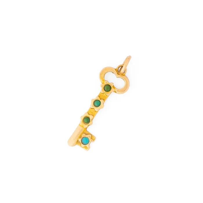 Earrings Vintage Turquoise and 14K Gold Key Charm