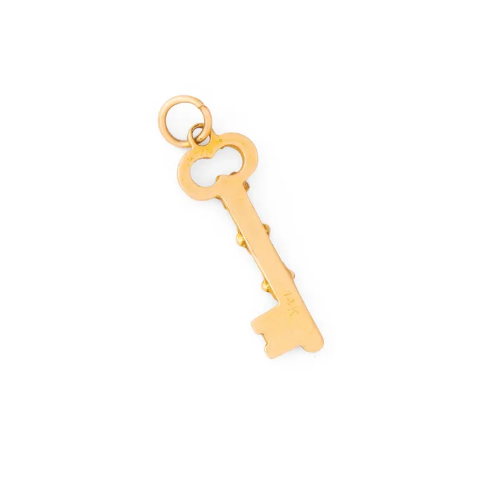 Earrings Vintage Turquoise and 14K Gold Key Charm