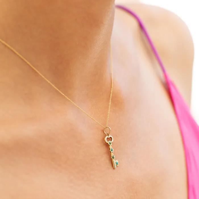 Earrings Vintage Turquoise and 14K Gold Key Charm