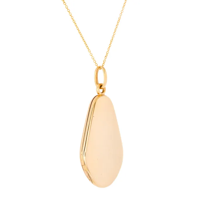 Engraved 14k Gold and Enamel Elongated Locket Vintage Necklaces