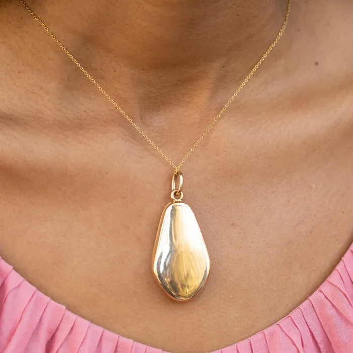 Engraved 14k Gold and Enamel Elongated Locket Vintage Necklaces