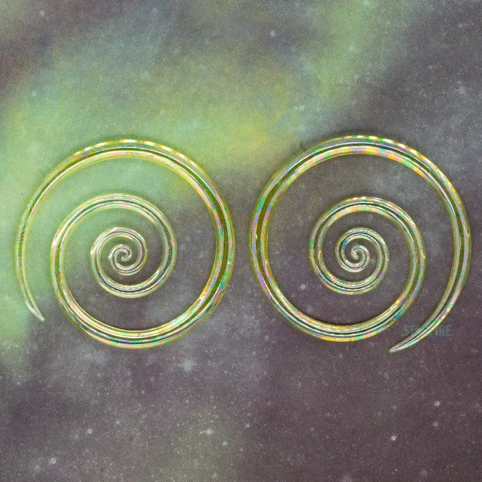Glassheart Glass Heart Studio Earrings Glass Spirals Oil Slick Uranium